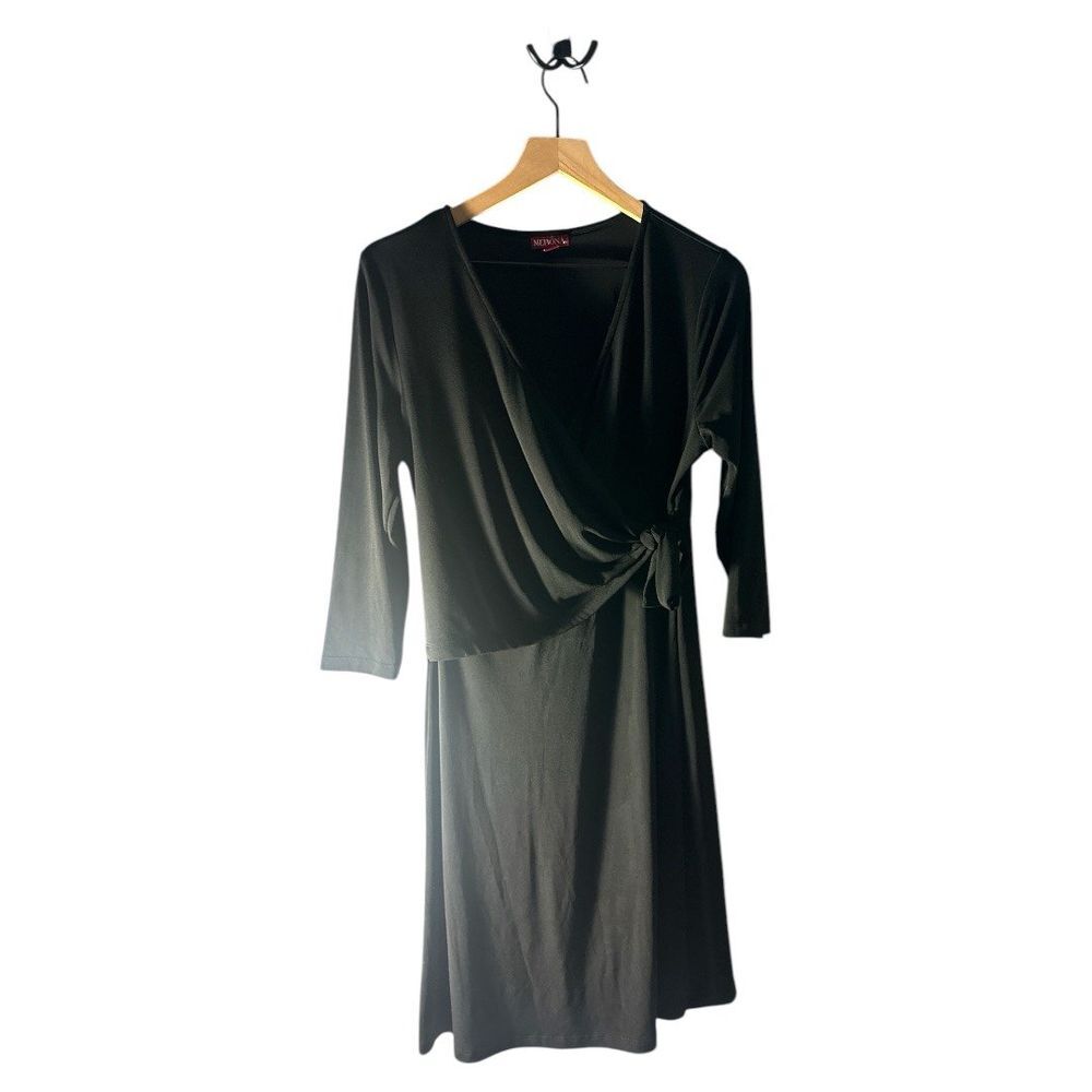 Merona Black Wrap Dress Elegant‎ Tie Waist 3/4 Sleeve Dress Size L